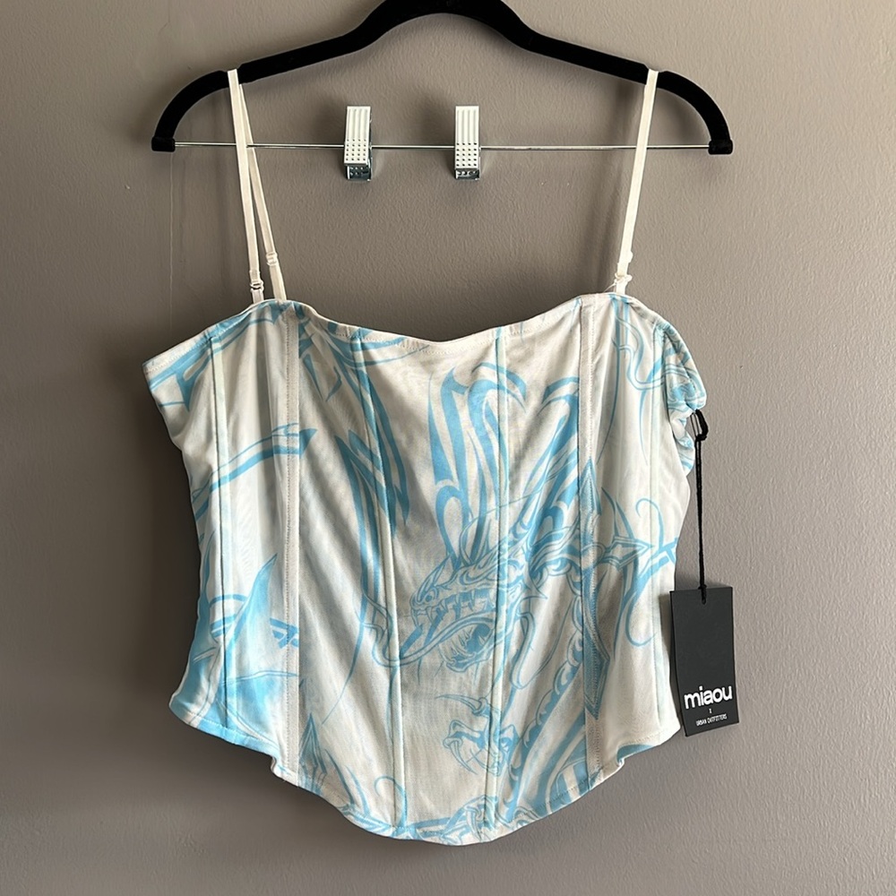 Miaou x Urban Outfitters Exclusive Peri Tattoo Corset. Blue Sheer. Size XL